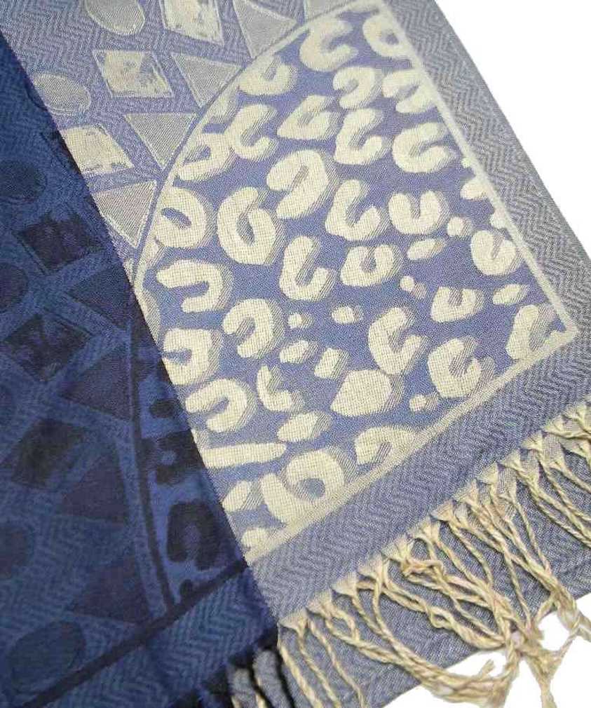 Sciarpa Floreale Lunga Donna – Puffy, Leggera E Morbida In Avorio E Blu Navy