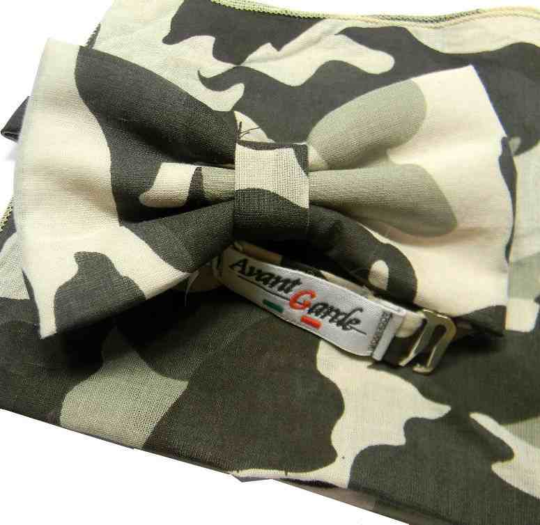 Papillon uomo mimetico e pochette da taschino abbinata completo camouflage - Picture 9 of 11