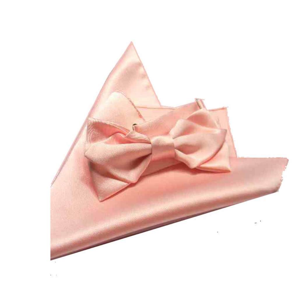 Completo uomo CRAVATTA A FARFALLA e fazzoletto papillon blu ROSA a righe e unito - Picture 2 of 2