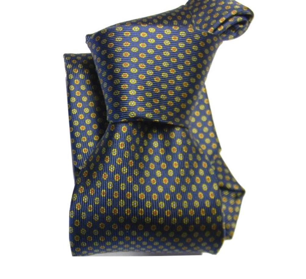 Cravatta blu seta stampata made Italy top quality e completo abbinata pochette - Foto 7 di 12