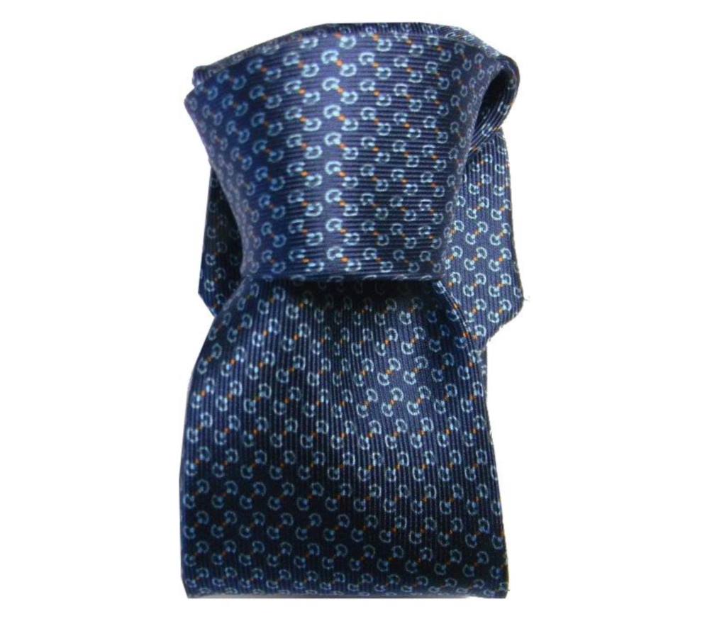 Cravatta blu seta stampata made Italy top quality e completo abbinata pochette - Foto 9 di 12
