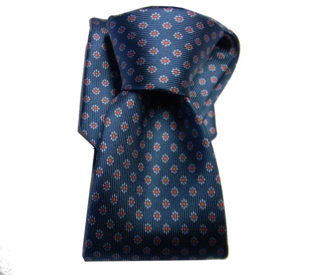Cravatta blu seta stampata made Italy top quality e completo abbinata pochette - Foto 12 di 12