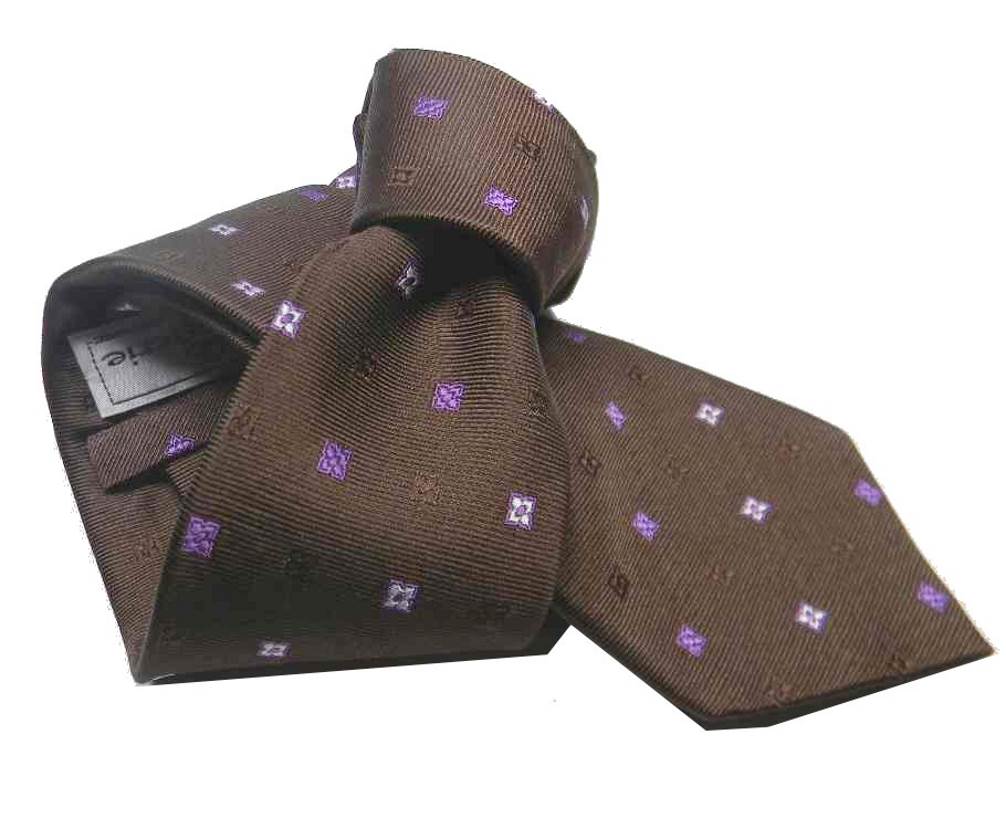 CRAVATTA MARRONE uomo cravatte di seta con disegni lilla viola MARRON m Italy - Picture 3 of 3