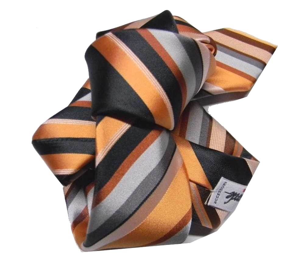 Cravatta seta slim italy skinny tie silk tie a righe giallo ocra grigio nero be - Picture 3 of 3