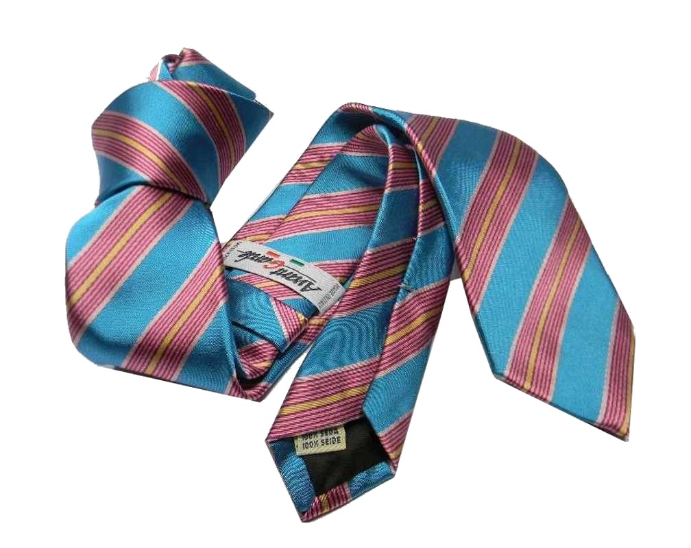 CRAVATTA fine verdina verde azzurr a righe rosa Pink Slim striped tie Made Italy - Imagen 2 de 2