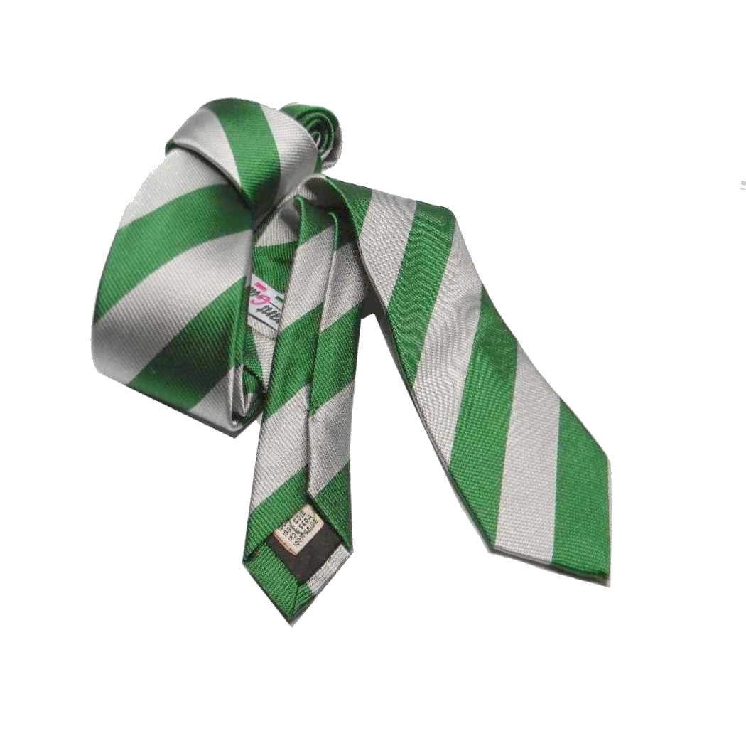 CRAVATTA a righe verdi grigie slim tie cravattino SETA verde rigato Pari grigio - Foto 2 di 2