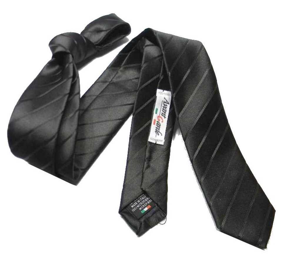 CRAVATTA NERA A RIGHE NERE slim e classic CRAVATTINO TRENDY LUCIDO Skinny TIE - Foto 5 di 6