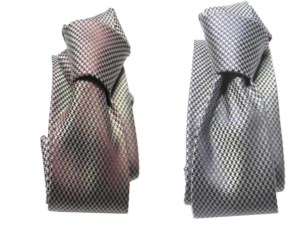CRAVATTA a quadri pied de poule BLU o BORDEAUX elegante Stretta e Normale SETA - Foto 8 di 8
