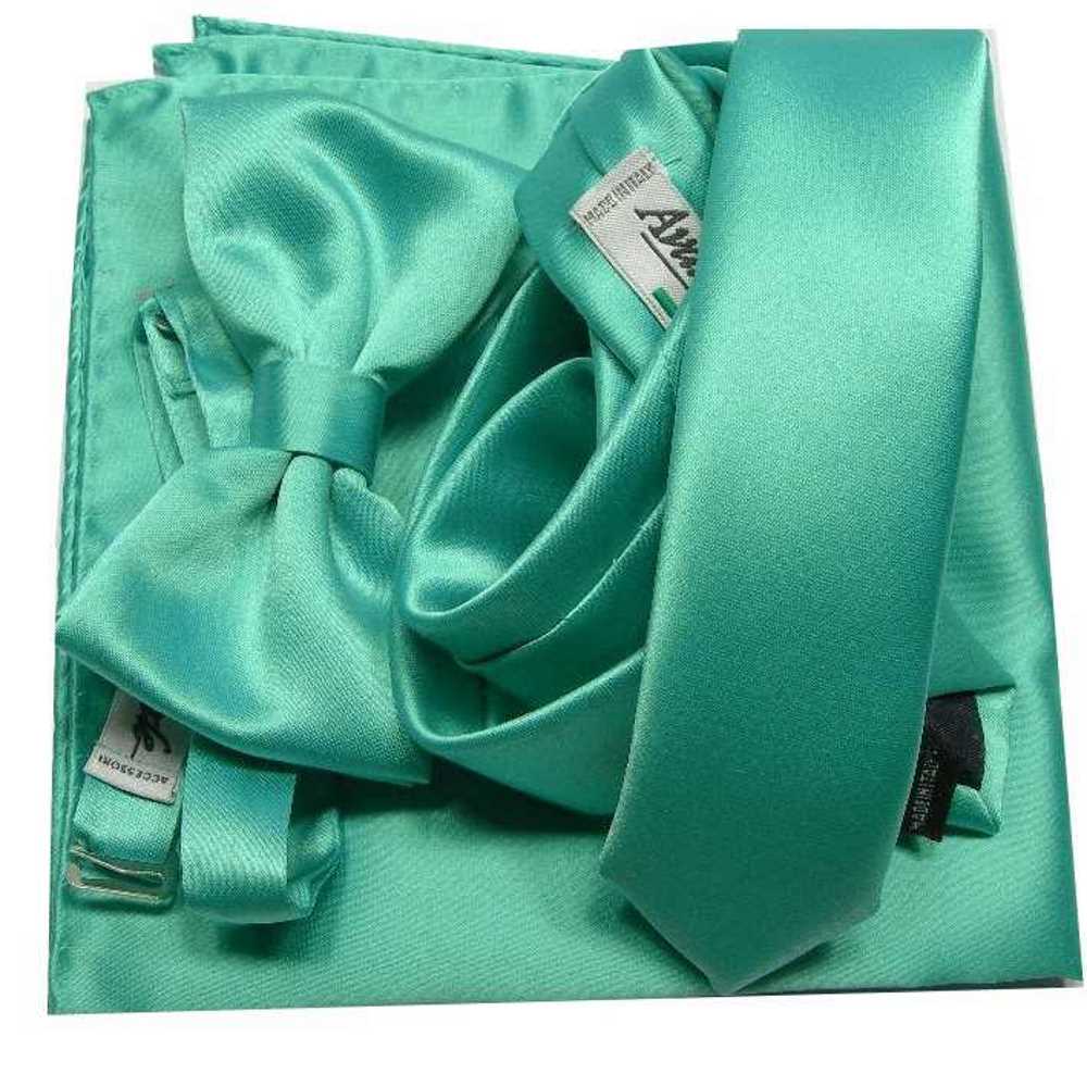Ensemble Vert Tiffany Cravate Avec Pochette Et Nœud Papillon - Imagen 2 de 2