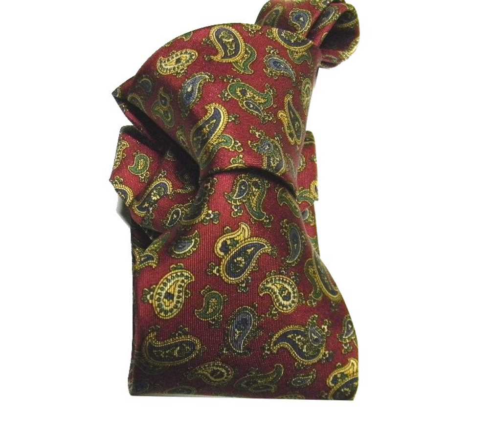 Cravatta seta blu o bordeaux cashmere pailsley it beige verde poss pochette uomo - Imagen 8 de 9