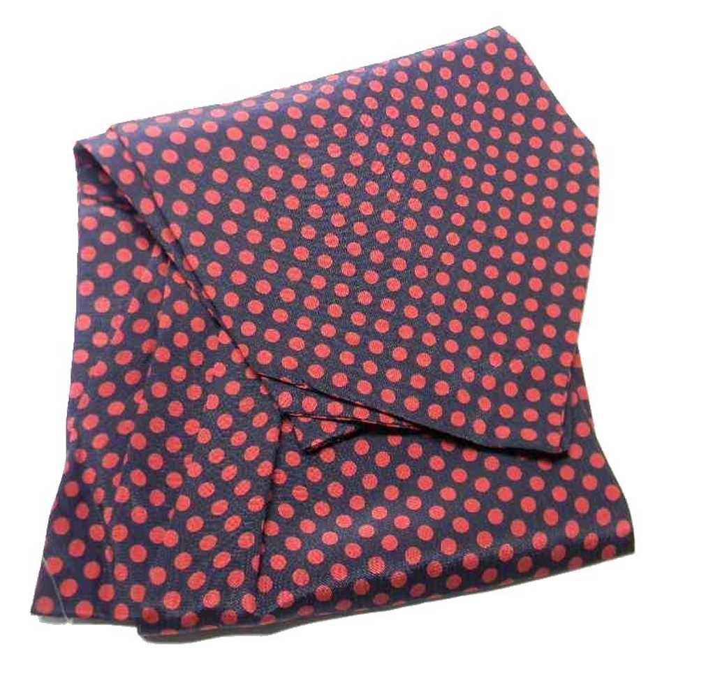 completo abbinato uomo ascot seta blu e fazzoletto da giacca a pois rossi vari - Picture 6 of 6