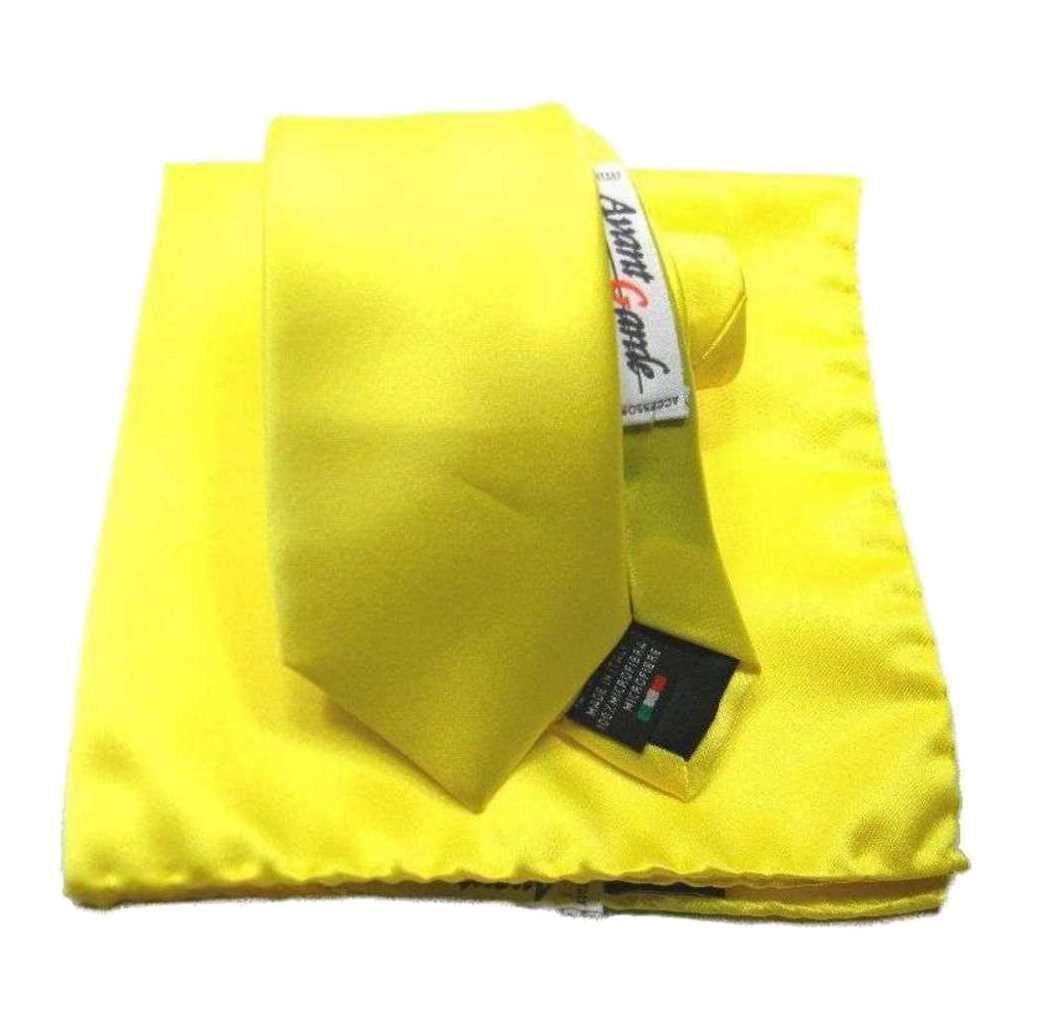 COMPLETO giallo CRAVATTA gialla yellow SKINNY TIE 6 CRAVATTINO E FAZZOLETTO ITAL - Imagen 2 de 2