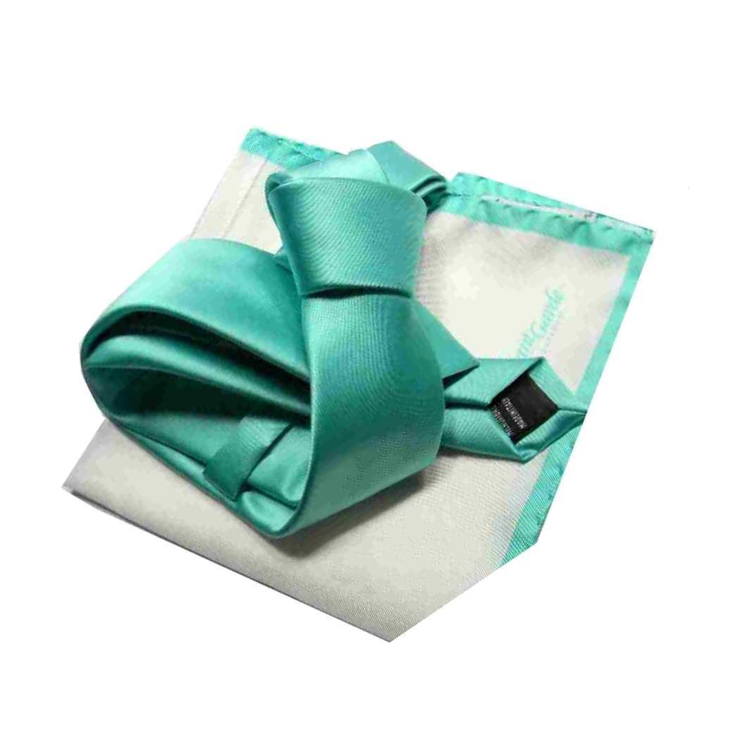 Cravatta verdina slim 4 o 6 completo abbinato tie pochette bianca bordo verdino - Bild 6 von 6