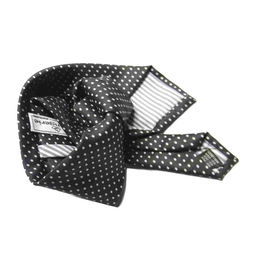 completo CRAVATTA e POCHETTE UOMO nera A POIS bianchi 7 FAZZOLETTO abbinato SETA - Imagen 7 de 8