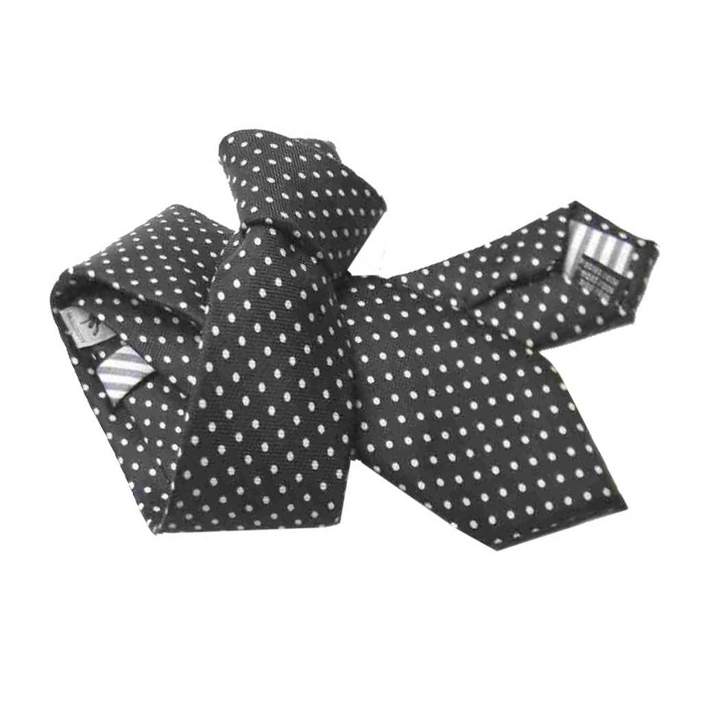 completo CRAVATTA e POCHETTE UOMO nera A POIS bianchi 7 FAZZOLETTO abbinato SETA - Imagen 8 de 8