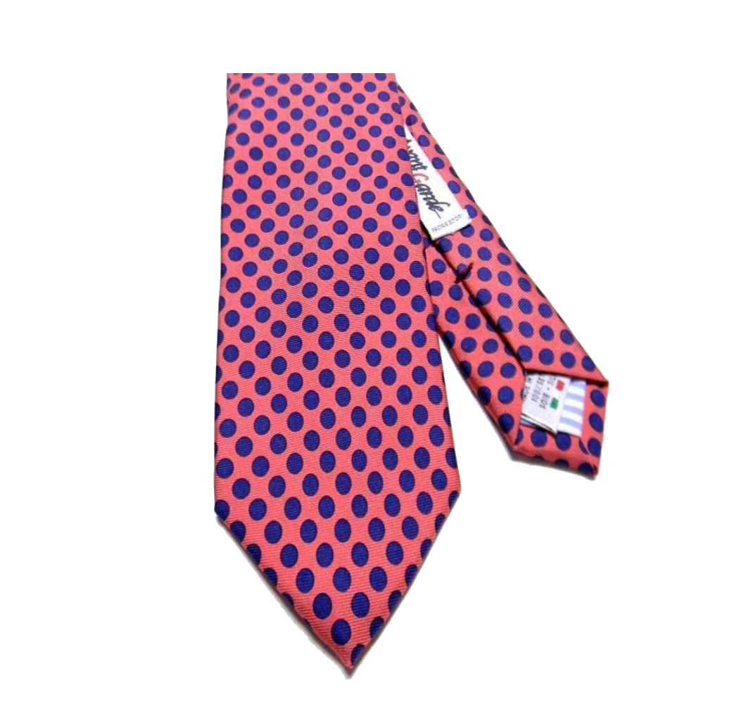 Cravatta uomo corallo a pois blu pura seta made Italy 7 cm e cravatte stretta 5 - Foto 6 di 7