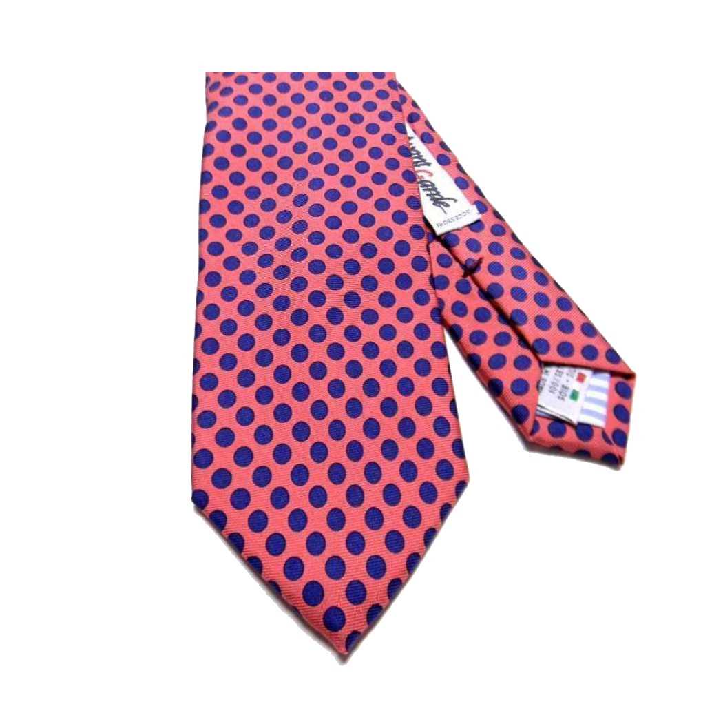 Cravatta uomo corallo a pois blu pura seta made Italy 7 cm e cravatte stretta 5 - Foto 7 di 7