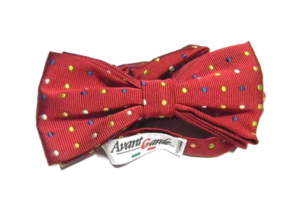 Papillon uomo seta farfalla a pois multicol bowtie rosso marrone vino oro grigio - Imagen 7 de 10