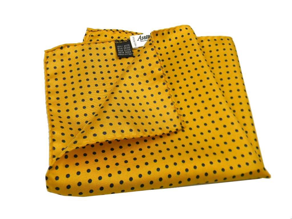 FAZZOLETTO DA TASCHINO seta giallo pallini rossi pochette UOMO gialla a pois blu - Imagen 8 de 8