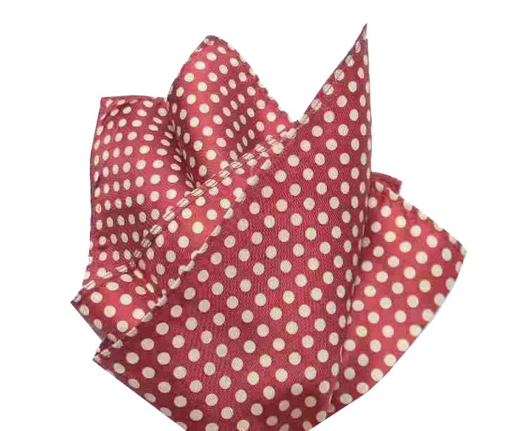 FAZZOLETTO da taschino UOMO SILK POCHETTE BORDEAUX A POIS BIANCHI PALLINI SPILLO - Foto 6 di 7