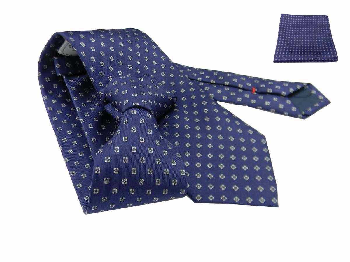 Cravatta blu seta quadretti grigi cravatte in seta stampata anche con pochette - Imagen 7 de 7