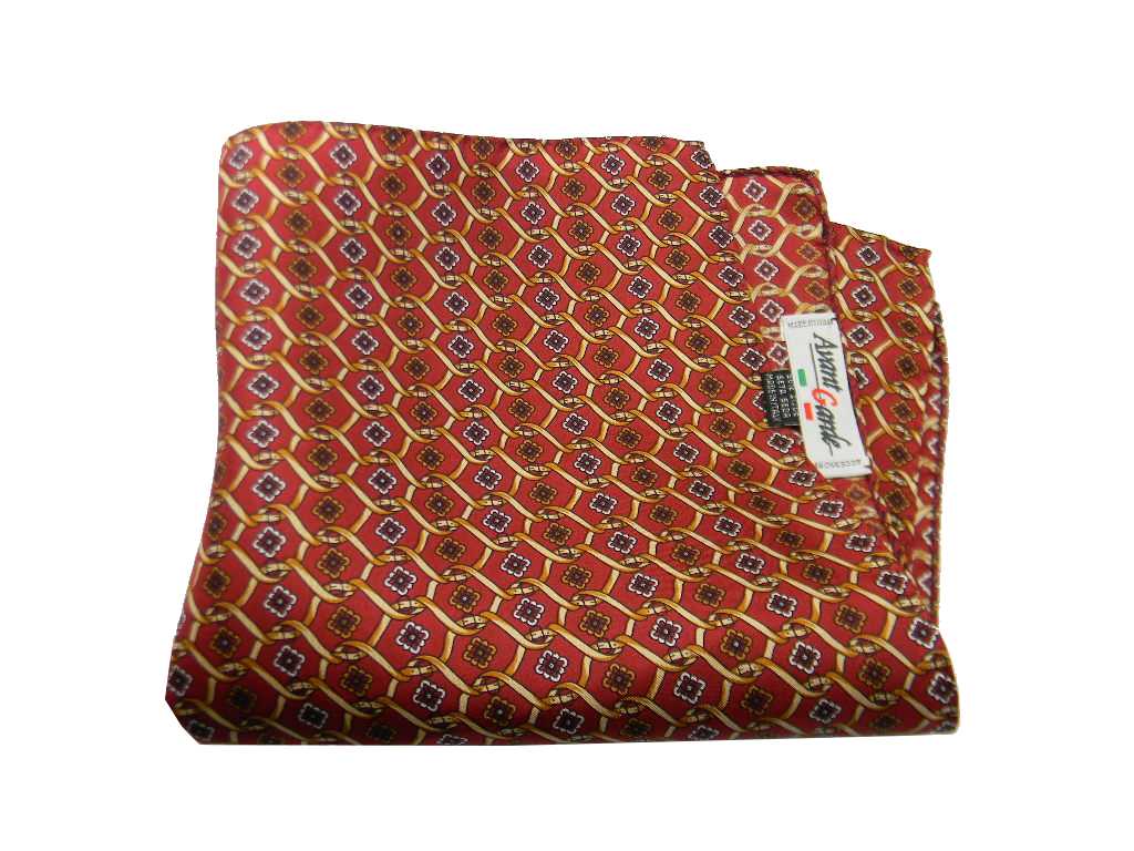 Fazzoletto da taschino pochette seta uomo bordeaux con disegni catene fiori - Imagen 6 de 9