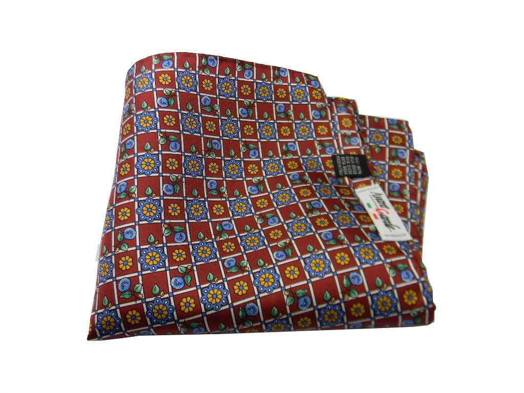 Fazzoletto da taschino pochette seta uomo bordeaux con disegni catene fiori - Imagen 7 de 9
