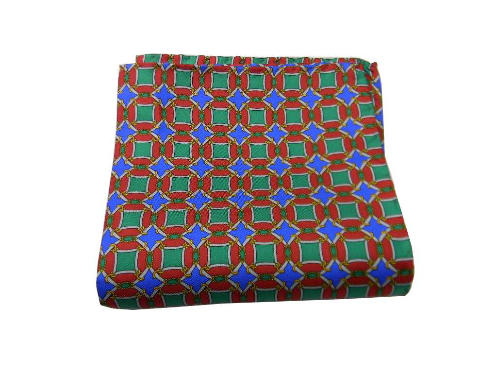 Fazzoletto da taschino pochette seta uomo bordeaux con disegni catene fiori - Imagen 9 de 9