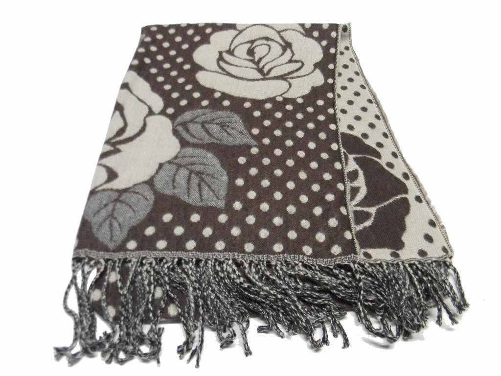 Sciarpa donna pashmina disegni di rose pois fiori beige nero blu beige grigio - Imagen 11 de 11