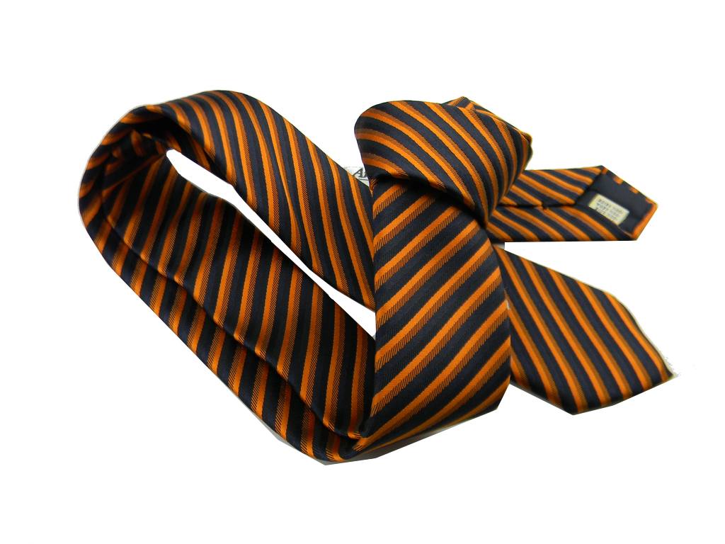 CRAVATTA CRAVATTINO BLU A RIGHE ARANCIO REGIMENTAL SKINNY TIE 5 SETA orange - Picture 2 of 2