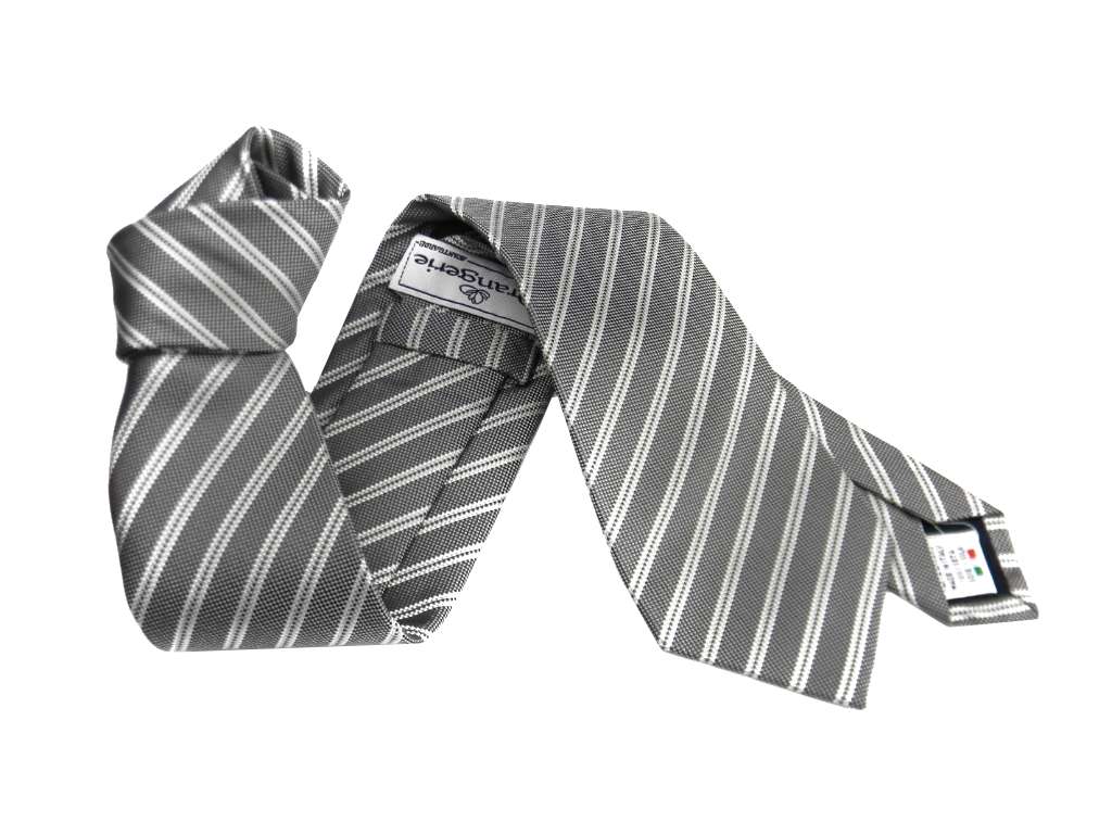 CRAVATTA elegante UOMO A RIGHE SETA SILK grigio necktie striped cerimonia ITALY - Imagen 10 de 13