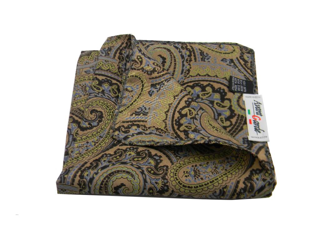 Fazzoletto da taschino uomo blu beige bordeaux seta di cashmere pochette paisley - Picture 10 of 12