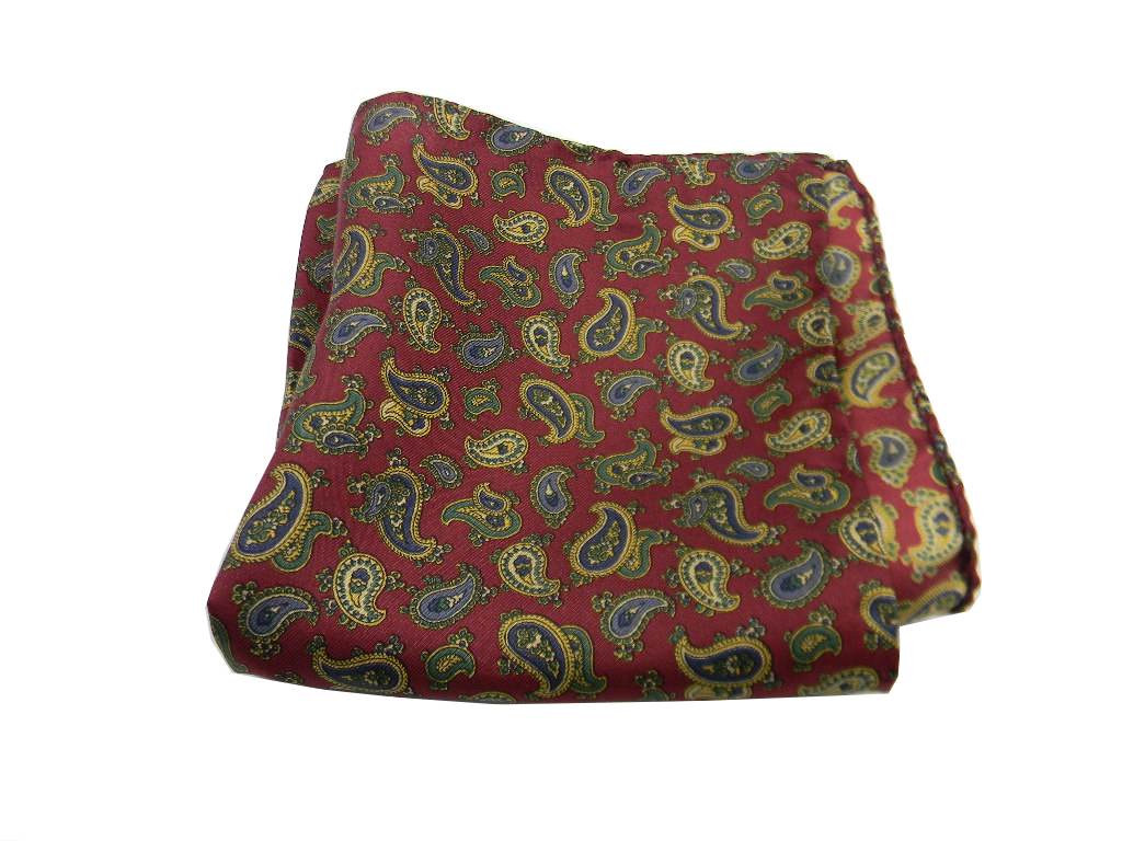 Fazzoletto da taschino uomo blu beige bordeaux seta di cashmere pochette paisley - Picture 9 of 12