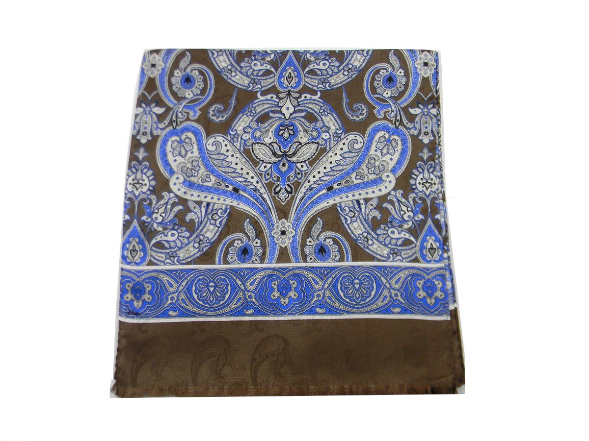 Sciarpa elegante in seta per uomo da giacca marrone azzurro cm 140 made Italy - Imagen 4 de 4