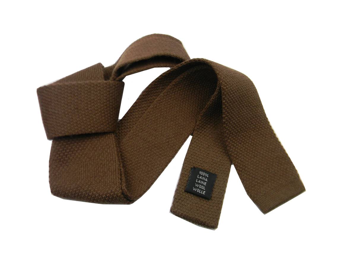 Cravatta maglia lana marrone salvia tricot verde wool tie made in italy - Imagen 2 de 2