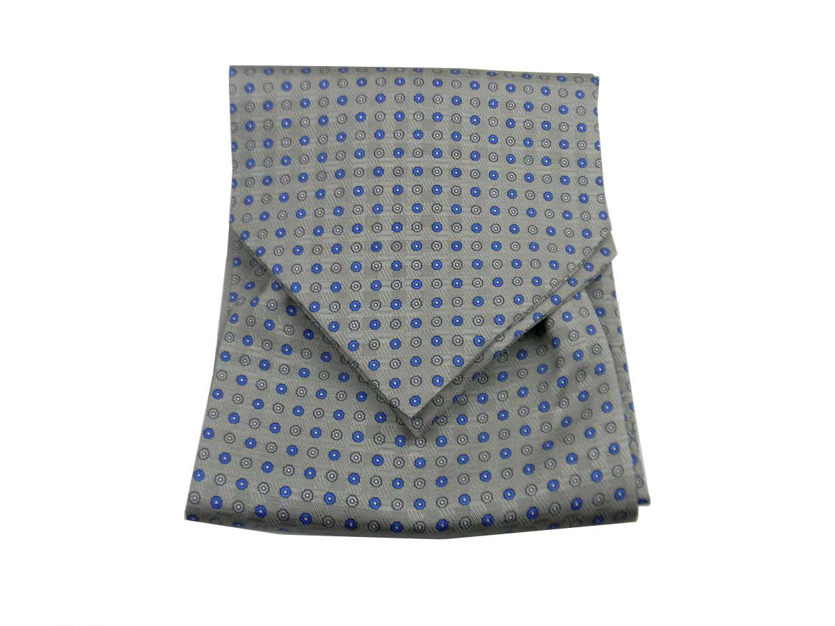 Cashe Con Hombre Seda Gris Claro Ascot Dibujos Azul Pañuelo De Cuello - Imagen 8 de 10