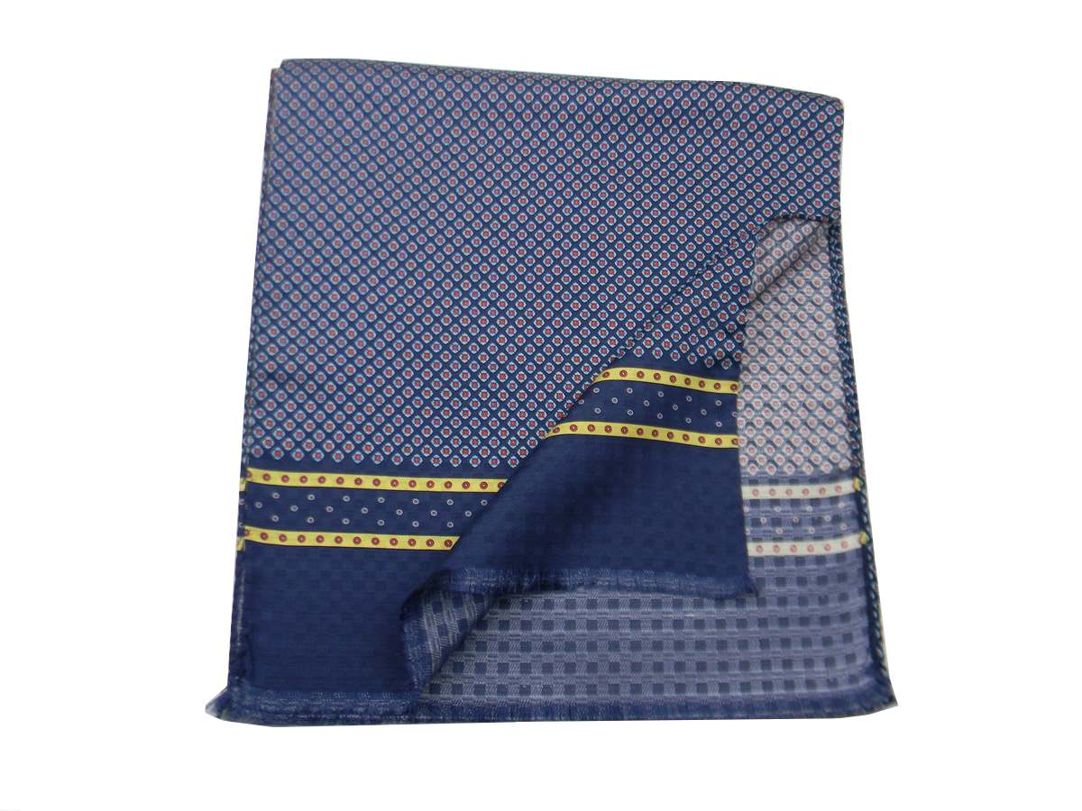 Eleganter Herren SEIDENSCHAL BLAU-GELB mit hellgelben Mustern Made ITALY - Bild 8 von 12