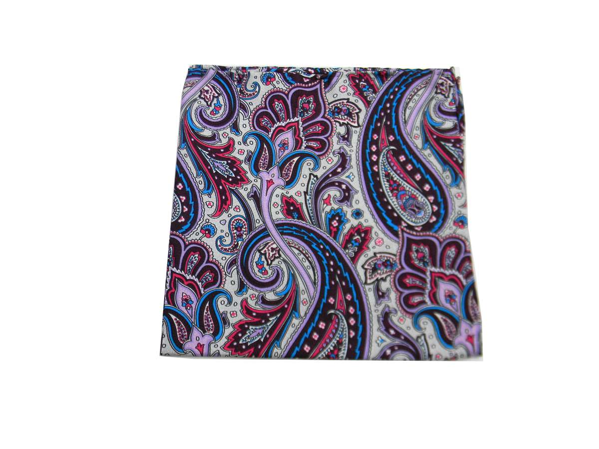 Fazzoletto da taschino uomo blu beige bordeaux seta di cashmere pochette paisley - Picture 11 of 12