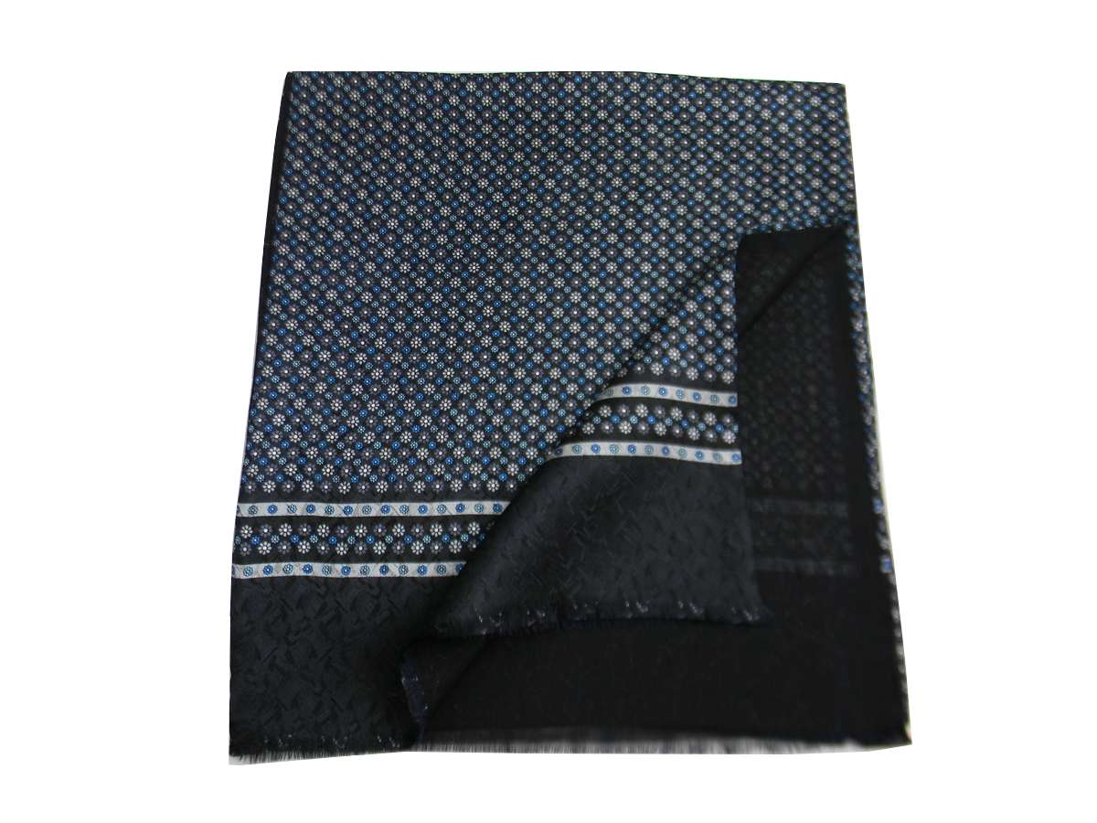 SCIARPA DOUBLE SETA LANA nera UOMO SILK WOOL SCARF DOPPIA disegni bianchi grigi - Photo 15/16