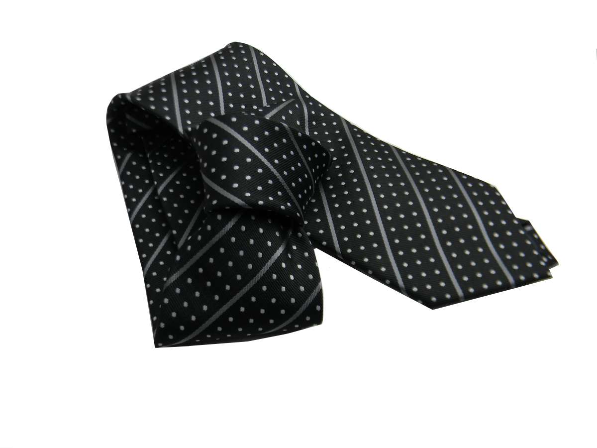 Cravatta nera e bianca a righe rigato nero bianco black and white uomo tie - Imagen 17 de 17