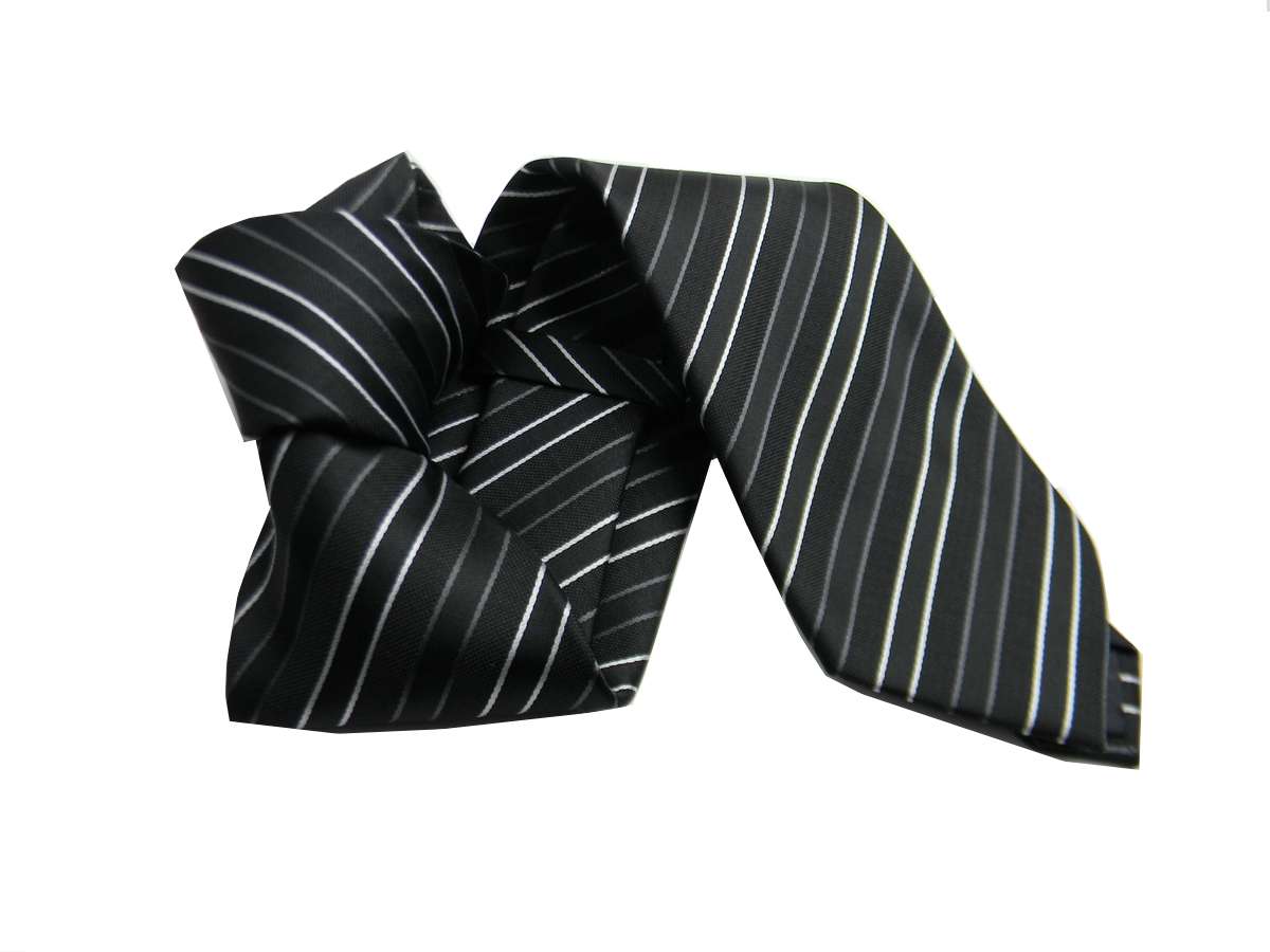 Cravatta nera e bianca a righe rigato nero bianco black and white uomo tie - Imagen 13 de 17