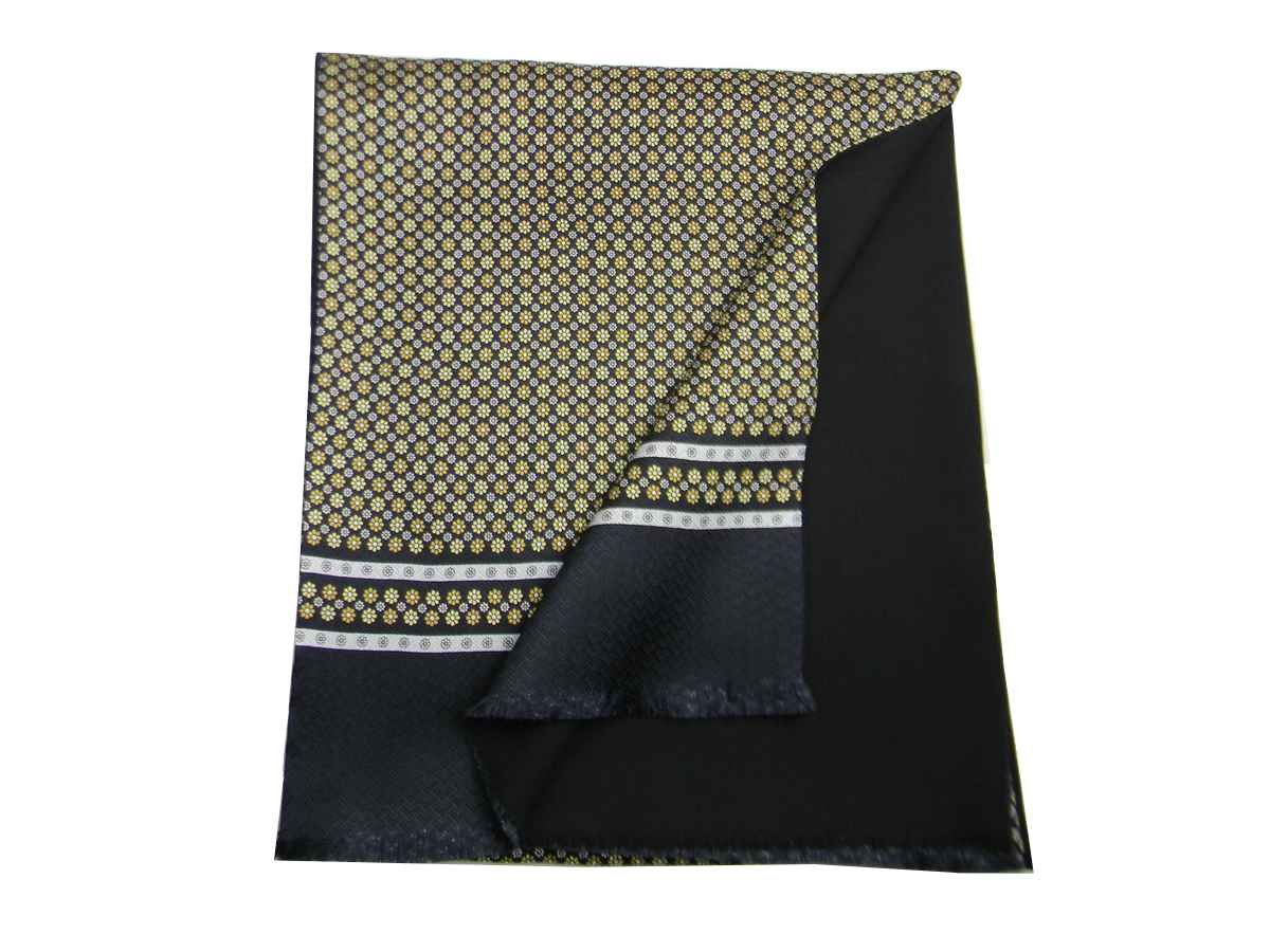 SCIARPA DOUBLE SETA LANA nera UOMO SILK WOOL SCARF DOPPIA disegni bianchi grigi - Photo 16/16