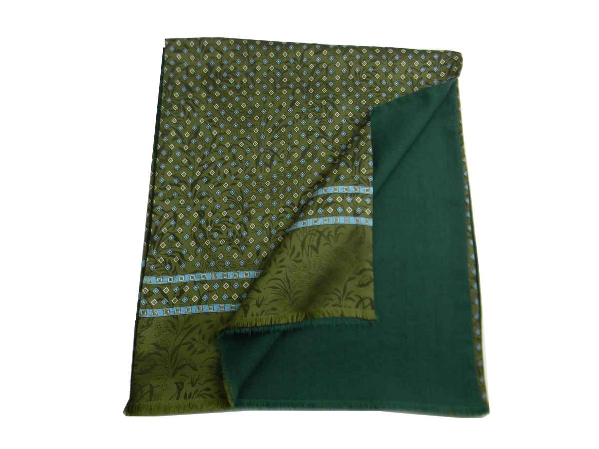 Bufanda de hombre doble seda lana verde oscuro negro Made IN Italy Silke Black - Imagen 12 de 12