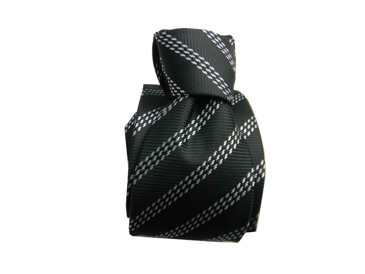 Cravatta nera e bianca a righe rigato nero bianco black and white uomo tie - Imagen 16 de 17