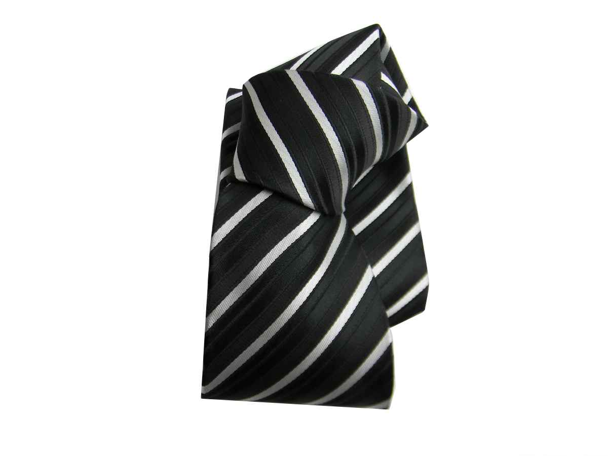 Cravatta nera e bianca a righe rigato nero bianco black and white uomo tie - Imagen 14 de 17